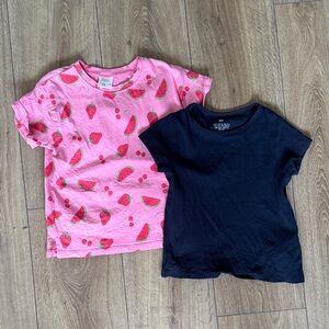 Zara Kids Pink Fruit Print Tee & H&M navy  Ribbed Tee — 2-Pack Girls Tops